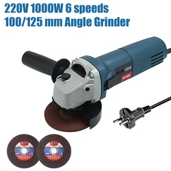 Electric Angle Grinder 1000W 6 Gears Speed Angular Grinding Machine Power Tool Grinding Cutting Polishing Metal Wood Power Tool