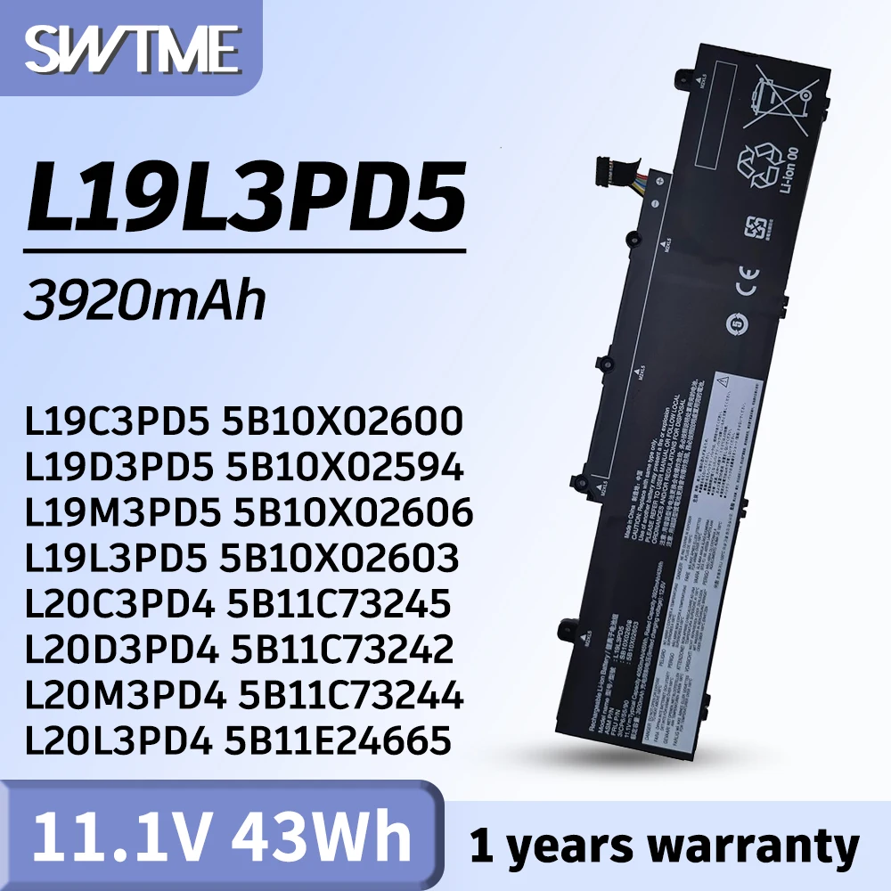 

L19M3PD5 L19D3PD5 L19C3PD5 L19L3PD5 Laptop Battery for Lenovo ThinkPad E14 E15 2nd Gen SB10X02608 5B10X02603 SB10X02605 L20S3PD4