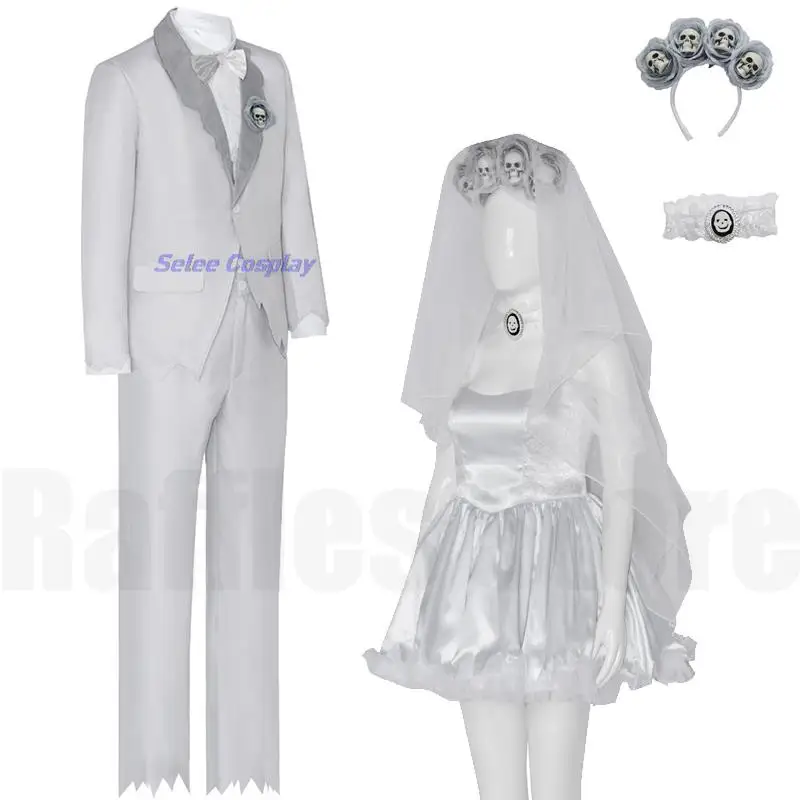 Neue Zombie Braut Emily Cosplay Rock Kostüm Sieger weißen Anzug Leiche Halloween Paar Rollenspiel weißen Hochzeits schleier cos Sets