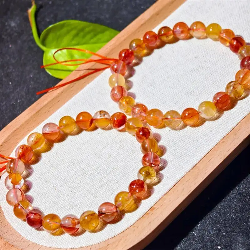 

Натуральный желтый огненный кварц Hematoid браслет из бисера модные ювелирные изделия с кристаллами женские исцеляющие фэншуй праздничный подарок 8/9 мм
