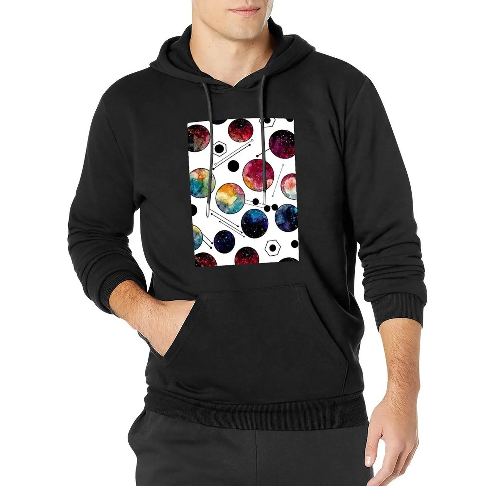 

Watercolor Colorful Galaxy in Circles Pullover Hoodie mens clothes korean style clothes hoodie graphic