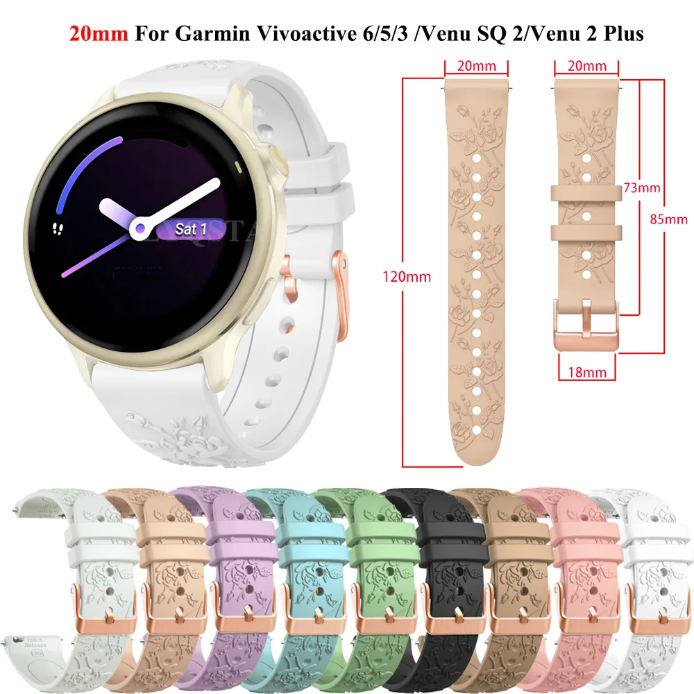 Ремешок для часов 20 мм для Garmin Vivoactive 6 5 3 Venu 2 Plus SQ 2 Forerunner 165 55 158 645 245 м, силиконовый ремешок, аксессуары для часов