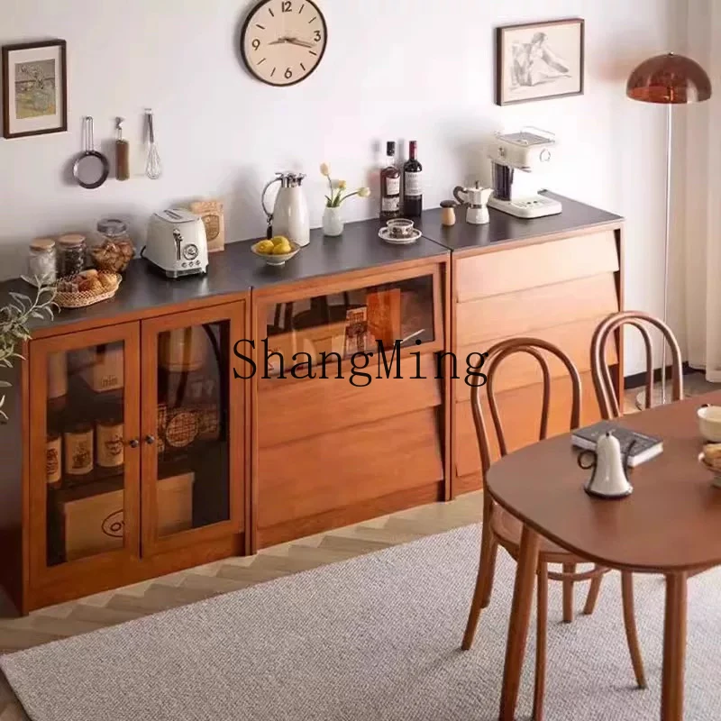 

CL retro style solid wood dining side cabinet medieval with rock slab locker small apartment living cabinet floor combination