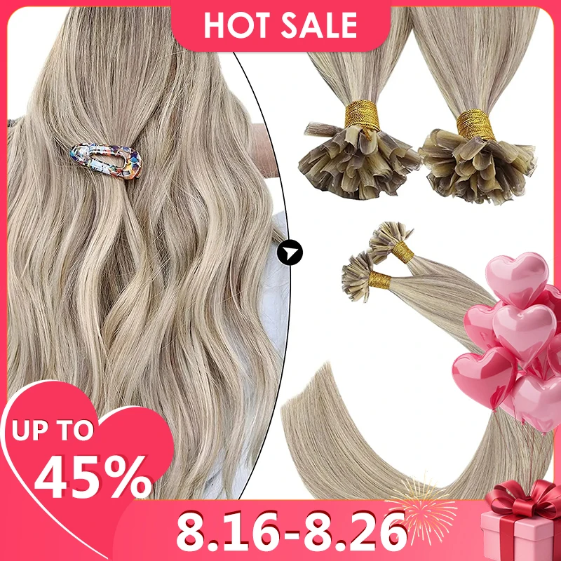 Image of Ugeat U-Spitzen-Haarverlängerung, Echthaar, 1 g/s, Nagel-U-Spitzenhaar für Frauen, 14–24 Zoll, vorgebundene Haarverlängerungen, 50 g/100 g Keratin-Spitzenhaar