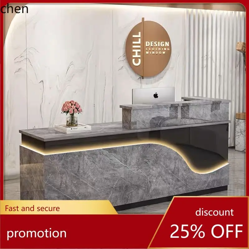 HT Simple Modern Company Front Desk Reception Desk Clothing Store Corner Bar Counter Illuminated Counter