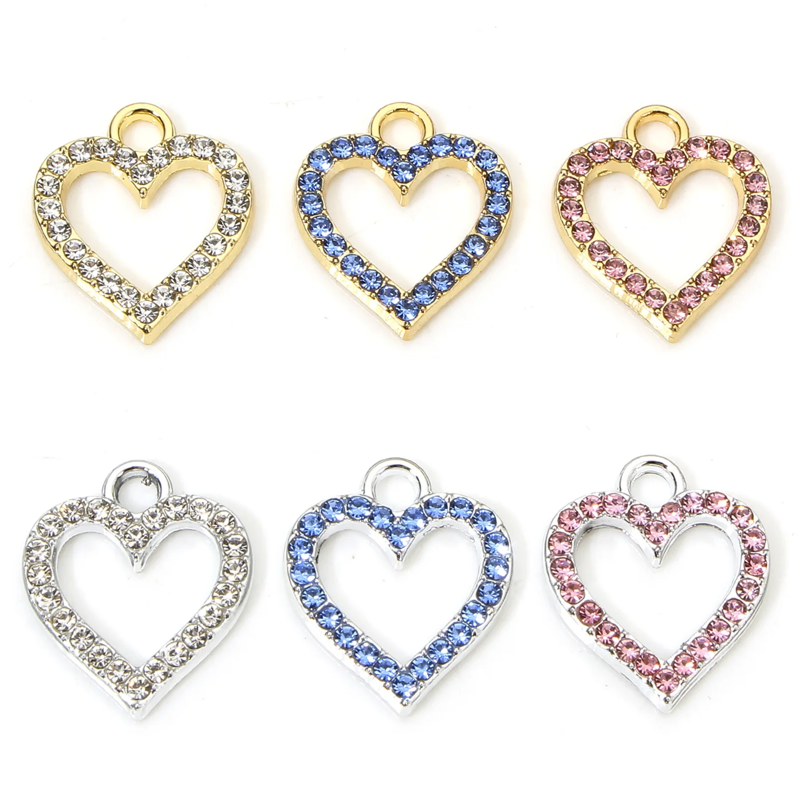 10pcs Heart Micro Pave Charms Zinc Based Alloy Valentine's Day Charms Multicolor Small Pendants for DIY Jewelry 17.5mm x 15mm