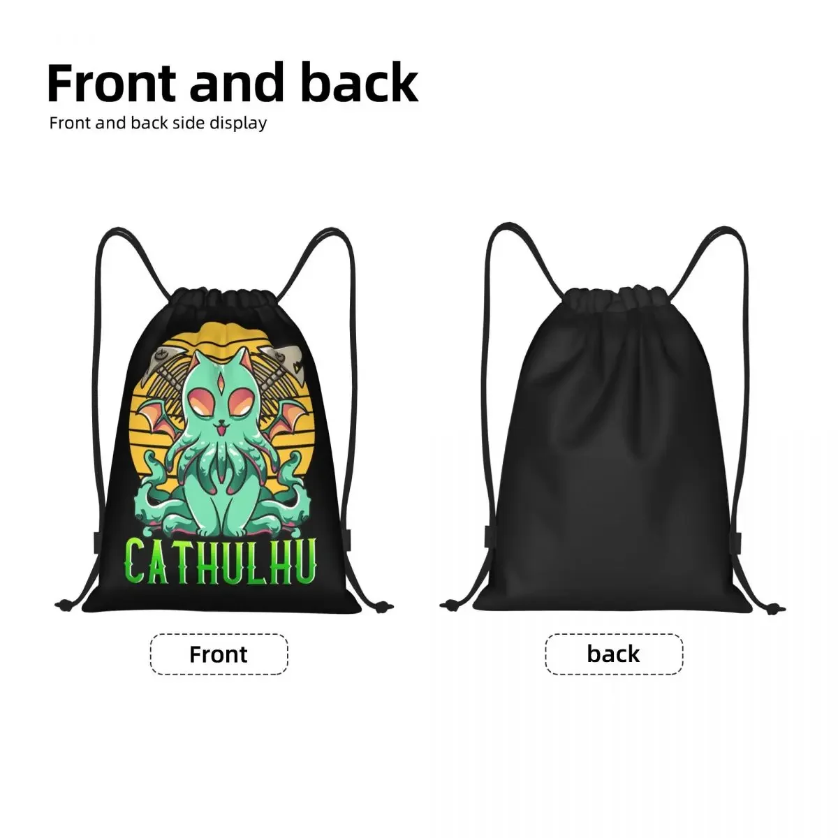 Leve Drawstring Bag para homens e mulheres, Kawaii Drawstring Backpack, Storage Backpack, Sports, Gym, Custom, Cathulhu, Cat Cthulhu