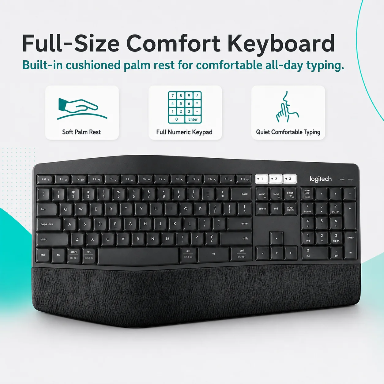Logitech MK850 Performance Wireless Keyboard and Mouse Combo: Ergonomic Palm Rest - Dual Connect 3 Devices PC Mac iPad