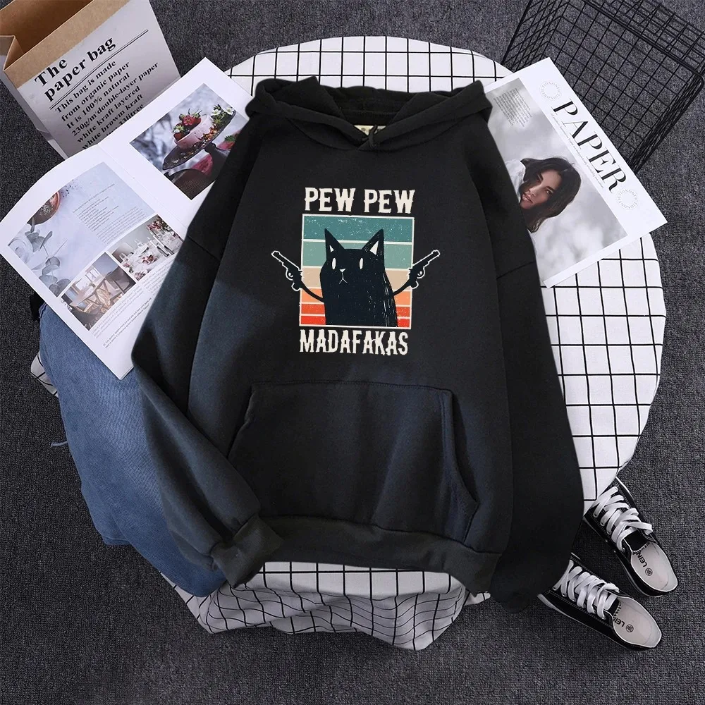 Double Gun Cartoon Kitten Youth Fashion Paired with Street Style Sportswear Women's Clothing Casual Hoodie