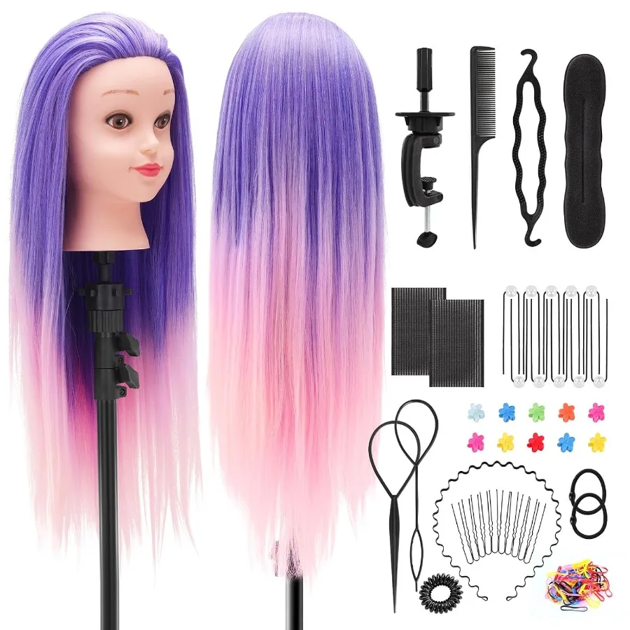 رأس عارضة أزياء لتصفيف الشعر المستقيم مقاس 26 بوصة لتدريب مستحضرات التجميل في تصفيف الشعر والتضفير تتضمن حامل مشابك و Pra