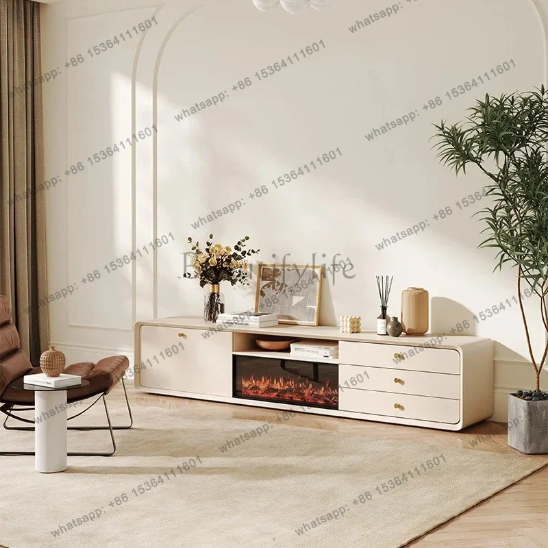 12Light Luxury TV Cream Wind Storage Floor Cabinet Simple Living Room Furniture Internet celebrity Fireplace Cabinet