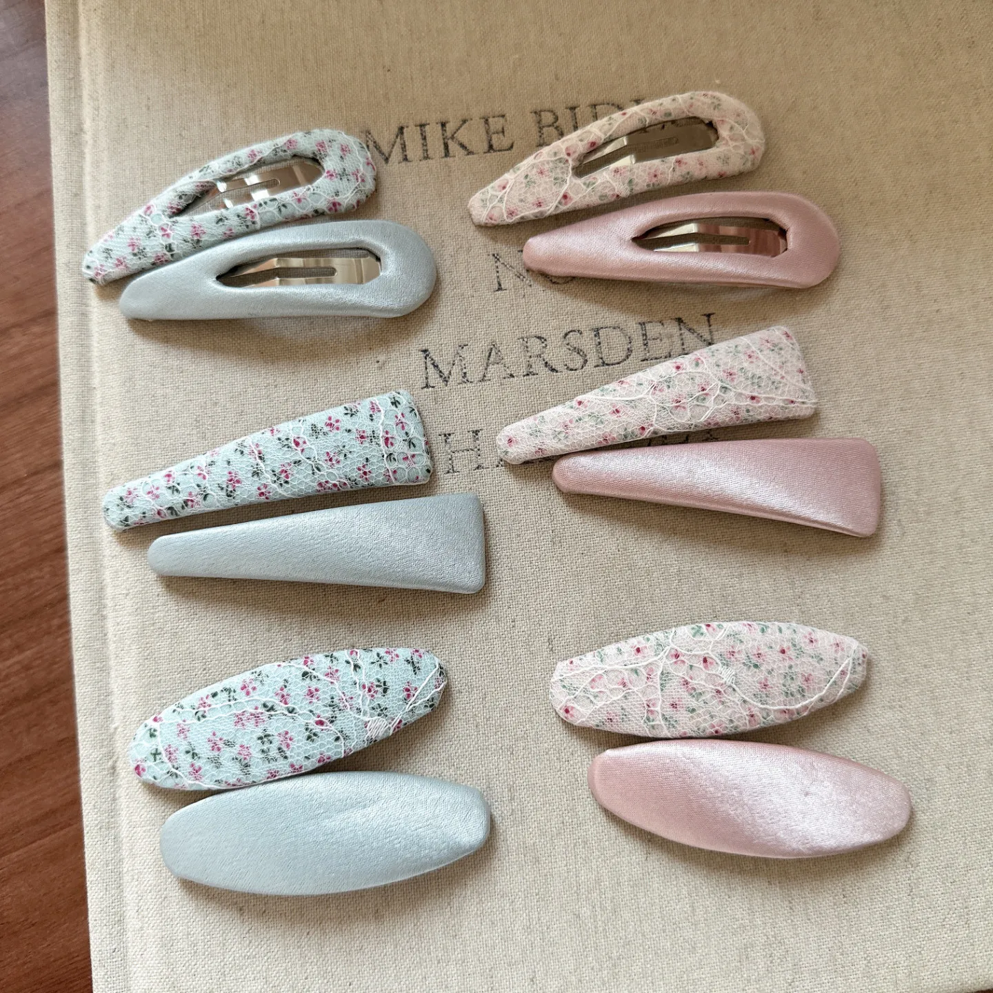 Upgraded Satin Lace Floral Hair Clips for Women Cute Pink Blue Side Clip for Flyaway Hair Multipurpose Eco Friendly