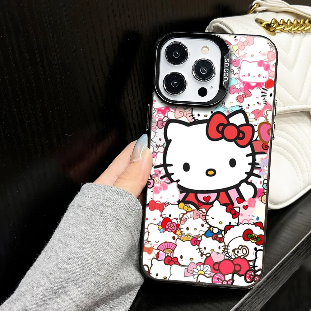 MINISO H-HelloKitty K-Kuromi S-Sanrio Friends Kawaii Phone Case for iPhone 16 12 13 14 15 11 Max Pro Plus Laser IMD Color Shell