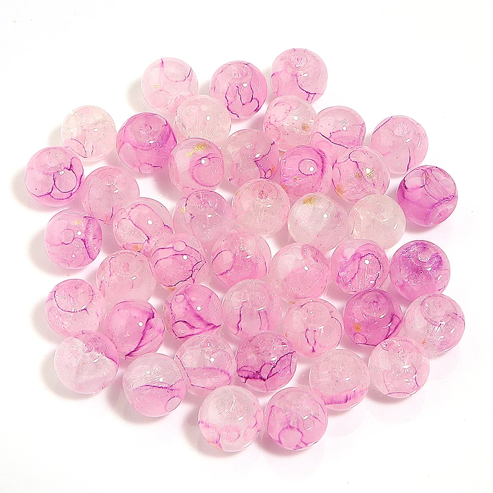 50 Stück/Lot 8mm Rissglas-Blumenperlen, farbige glänzende lose runde Zwischenperlen für DIY-Modearmbänder, Ohrringe, Anhänger, Großhandel – Detail 13