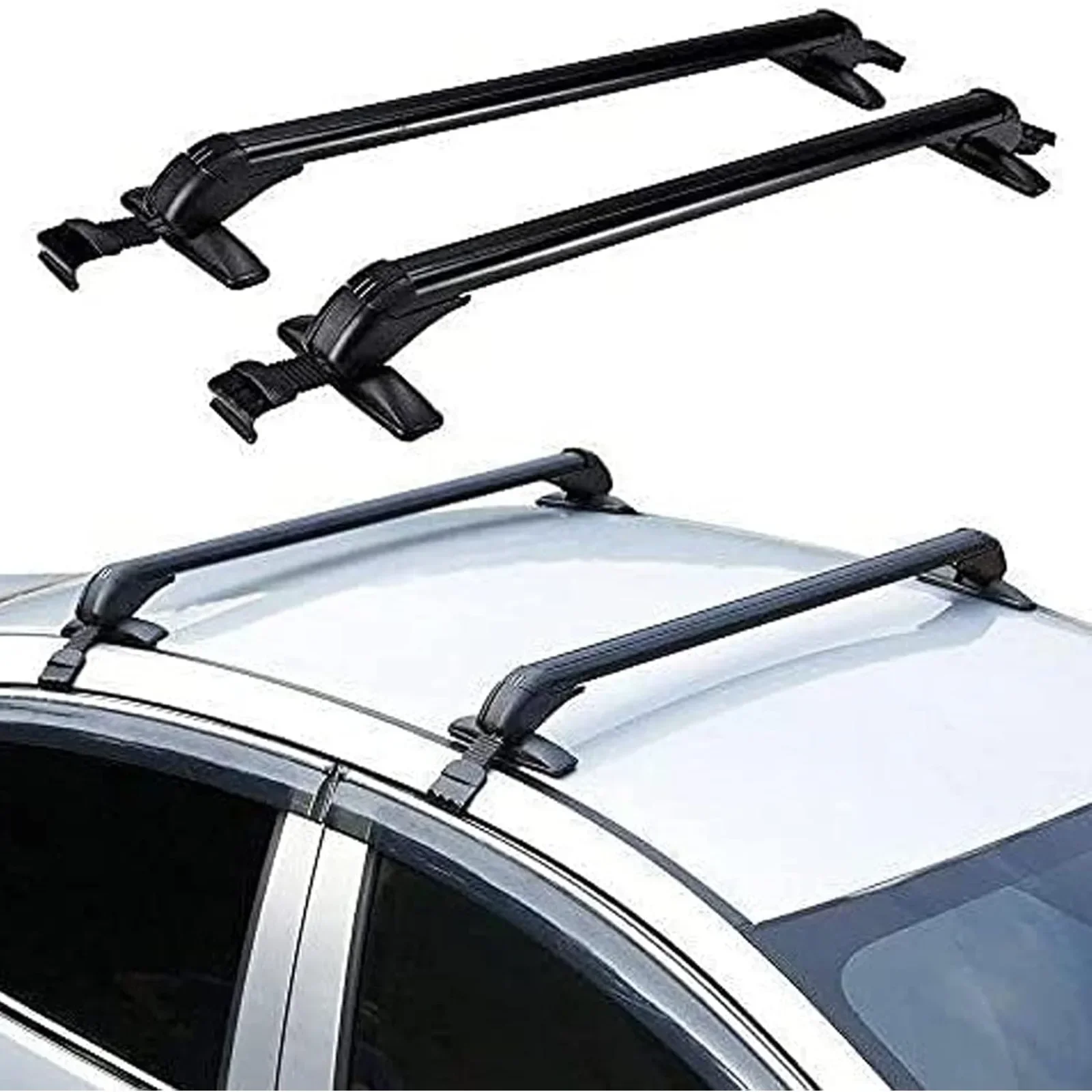 2 barres transversales de toit de 40 pouces, barres transversales universelles en aluminium pour voiture, porte-bagages avec cadre de fenêtre réglable et conception antivol