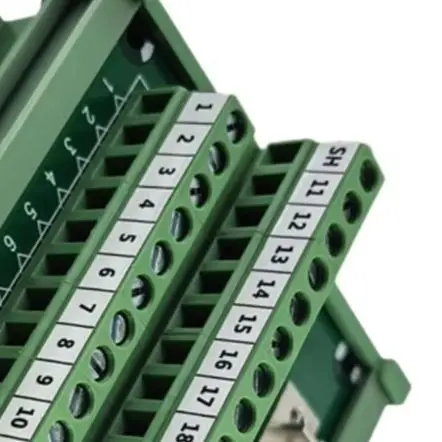 SCSI 20 Pin Female Terminal Block Copper Contact PA66 Insulation Green For PLC Industrial Motor DIN Rail Mount Connector