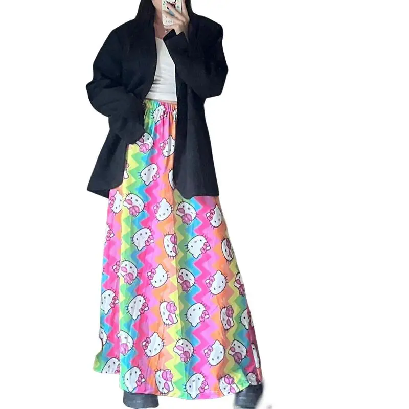 

Юбка с принтом Sanrios Cartoon Hello Kitty, новинка лета, модное платье для девочек, юбка трапециевидной формы, облегающая, удобная, подарок на праздник