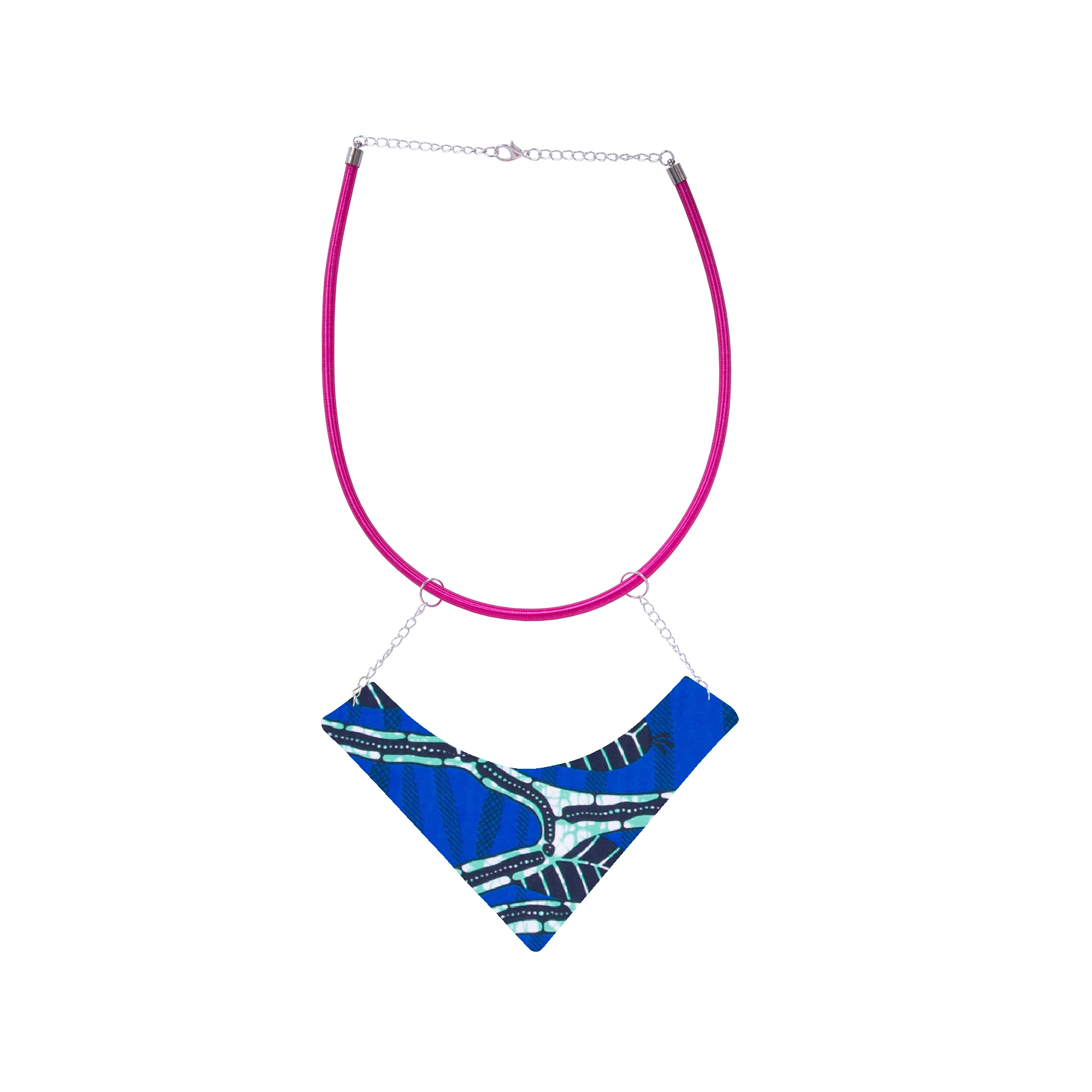 Handmade Ankara Wax Fabric V Pendant Necklace African Ladies Jewelry  WYB1048