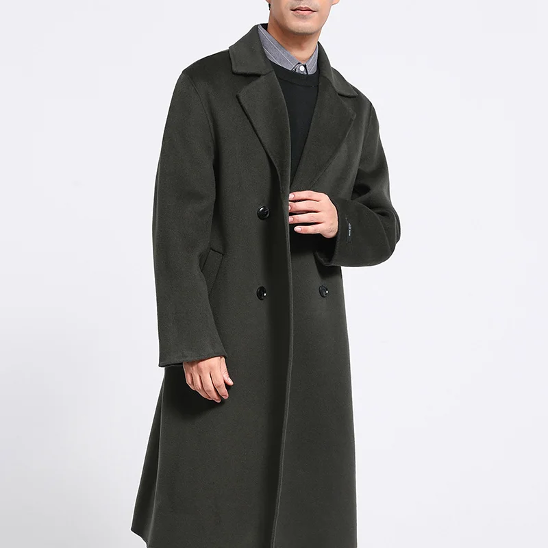 Men's 100% cashmere thick double-sided extended coat, classic and versatile fashion for business and leisure