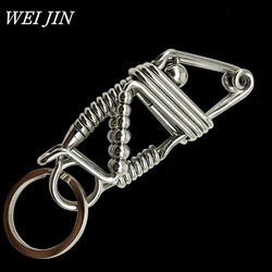 Stainless Steel Handicraft Keychains,Engraved Grasshopper Matte Bead Car Keyring,American Mechanical Style Men Gift Trinket