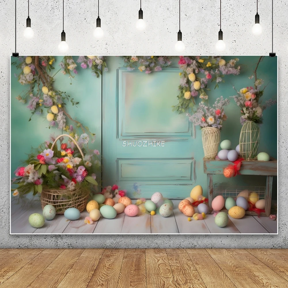 الأزرق الخشب مجلس جدار عيد الفصح خلفيات للتصوير الفوتوغرافي عيد الفصح البيض الملونة الربيع زهرة الطفل صورة خلفية صور استوديو الدعائم