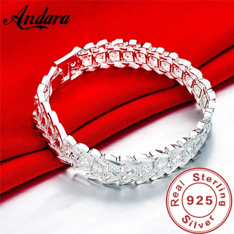 925 Sterling Silver Wide Wristband Bracelet Chain For Women Man Wedding Engagement Party Fashion Jewelry