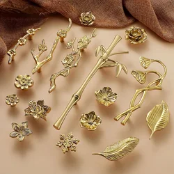 Brass Wardrobe Door Handle Luxury Nordic Style Plant Cupboard Drawer Handle Creative Golden Cabinet Pulls Furniture Hardware