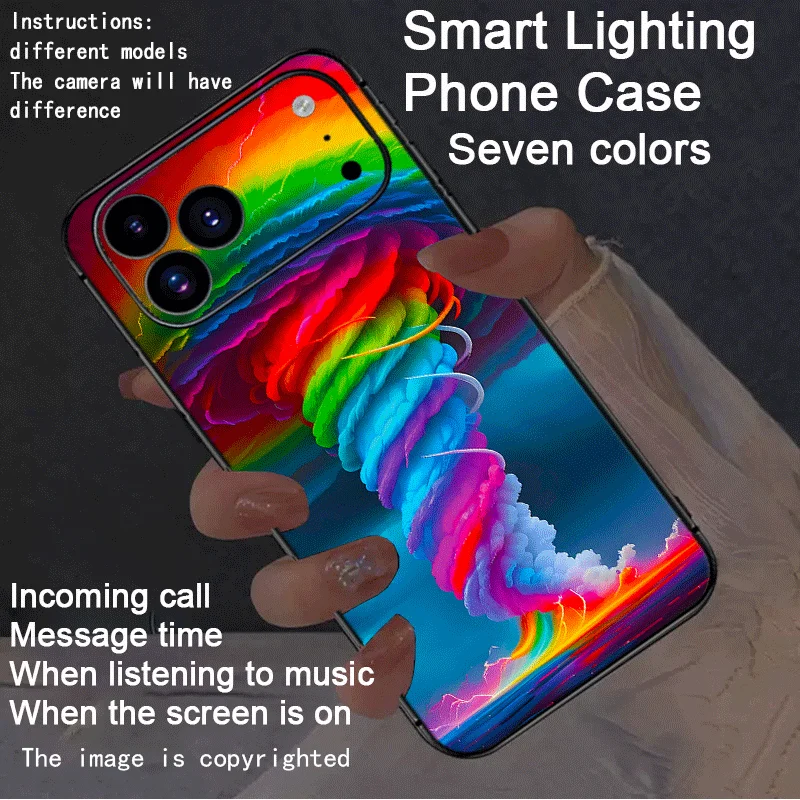 Neon Rainbow LED Illuminated Phone Cover For iPhone 17 16E 15 13 14 15 Pro Max 11 X XR 16 Plus Sound Control Light Up Phone Case