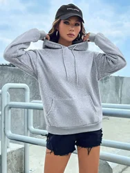 Solid Color Casual Hoodie For Female Pocket Creative Sweatshirts All-Match Street Clothes Womens Fleece Unisex Pullovers