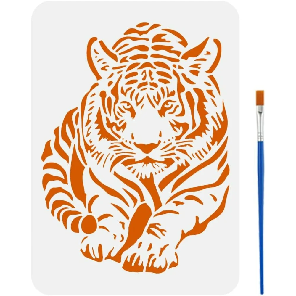 

Трафарет «Тигр» с кистью для рисования 8,3x11,7 дюйма Трафарет с узором «Тигр» Трафарет для рисования «Прирезнящий тигр» с этим