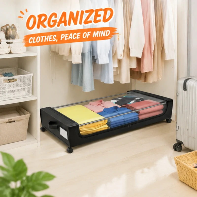 Caja de Almacenamiento Extraíble Bajo la Cama con Ruedas y Cubierta, Caja de Almacenamiento Resistente para Ropa y Calzado Diarios