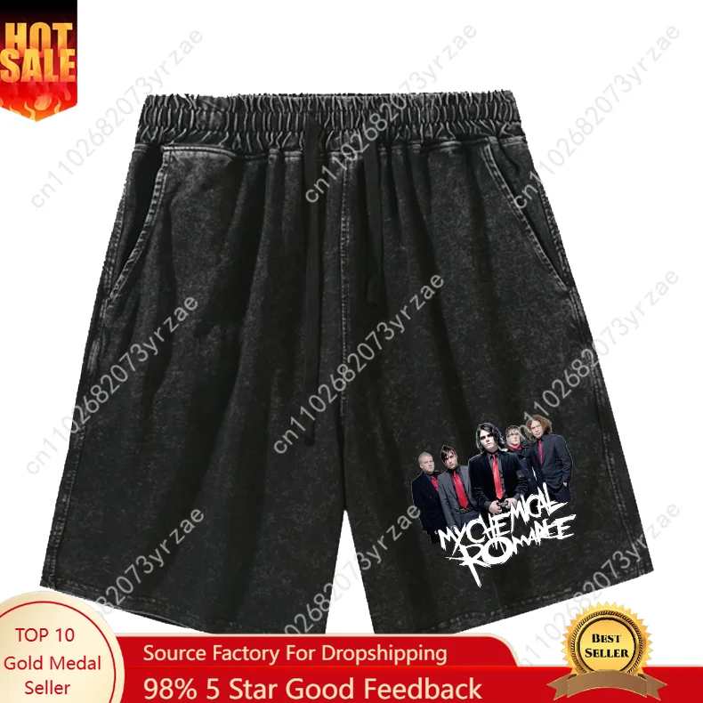 

My Chemical Romance Man Woman Teenager Retro Short Vintage Cotton Elastic Sweatpants Soft Beach Shorts Pttern Custom Made Pants