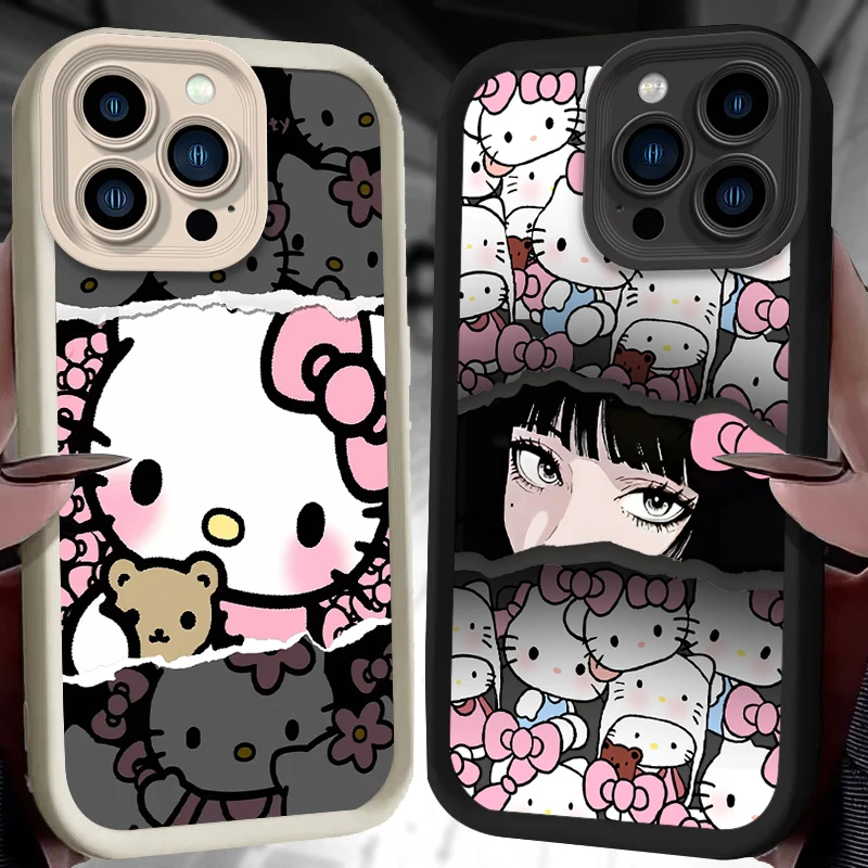 Ins Hello Kitty Kawakami Tomie For iPhone 16 15 14 13 12 11 ProMax XS Max XR 7 8 Plus Phone Case Shockproof Soft Silicone Cover