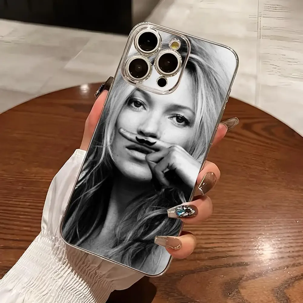 Funda para Teléfono K-Kate Moss para iPhone 17/16/15/14/13/12/11 Pro Max, Transparente, TPU, MagSafe, Protección de Lente, Ajuste Delgado