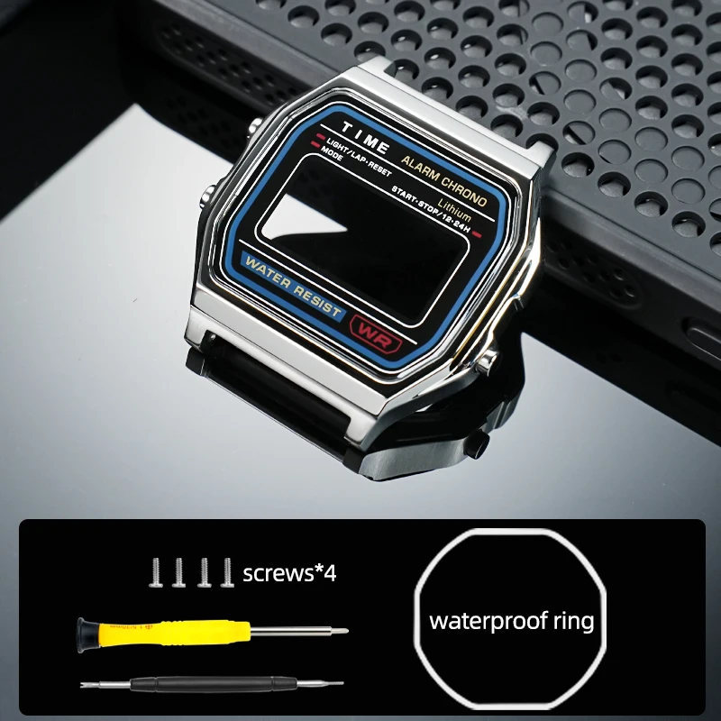 A158 A159 F-91W Обновленный корпус из нержавеющей стали Модный комплект для часов Casio 593 A158W A159W F91W Высококачественный цельный металлический серебряный корпус