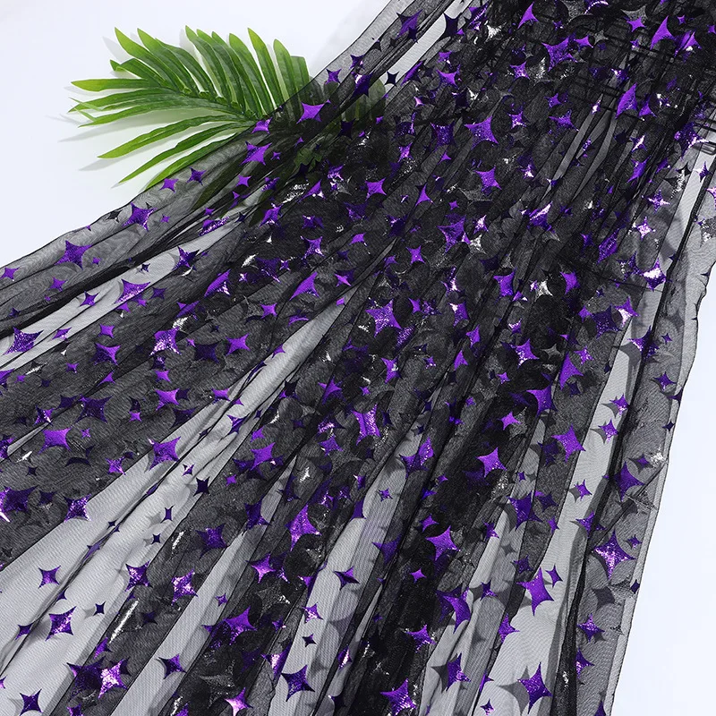 1Meter Black Halloween Tull Mesh Fabric Purple Star Halloween Decoration Costume Sewing Supplies Children Clothing Fabric