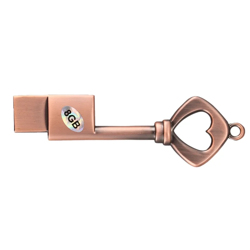 3X USB 2.0 محرك أقراص USB معدني مفتاح محرك فلاش USB على شكل قلب من النحاس النقي (نحاس، 8 جيجابايت)-AB01 #1