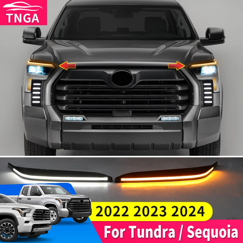 

For 2022-2024 Toyota Tundra Sequoia Daytime Driving Lamp Headlight Eyebrow Led Dynamic Turn Signal Modification Accessories