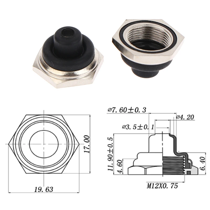 5pcs New Product M12 * 0.75 12MM Toggle Switch Waterproof Cap With Hexagonal Metal Edge