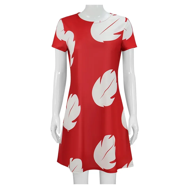 

Lilo female girl red dress with printed leaf summer beach Hawaiian clothes Halloween carnival costumes pelekai s;5'b,8.