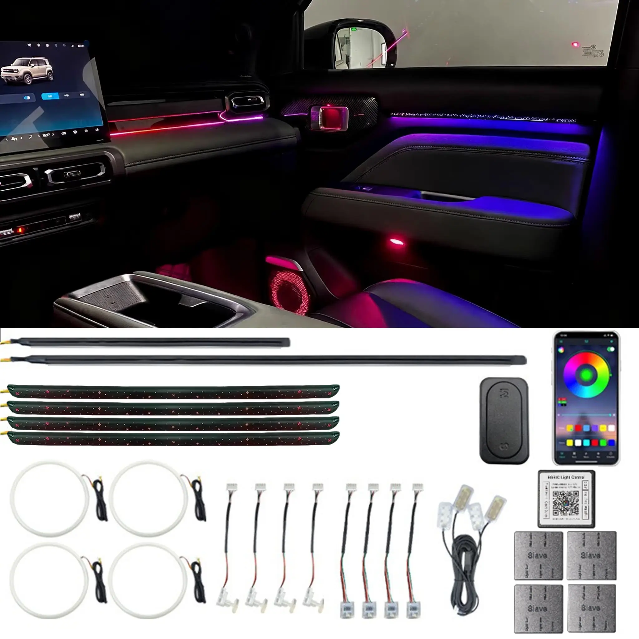 New LEMOMBO Car Interior Ambient Light RGB Starry Sky LED Strip APP Control Music Sync Atmosphere Lamp Kit for Car Dashboard