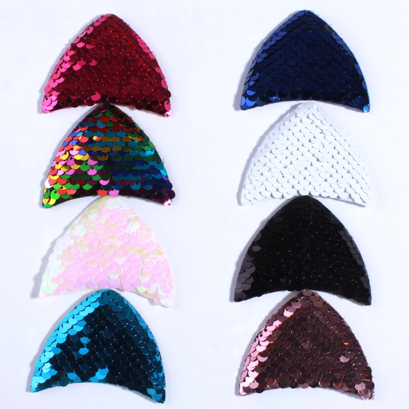 

60PCS 6.3CM Newborn Sparkling Sequins Ear Shape For Headbands Glitter Metallic Fish For Hair Accessories Kid Birthday Gift