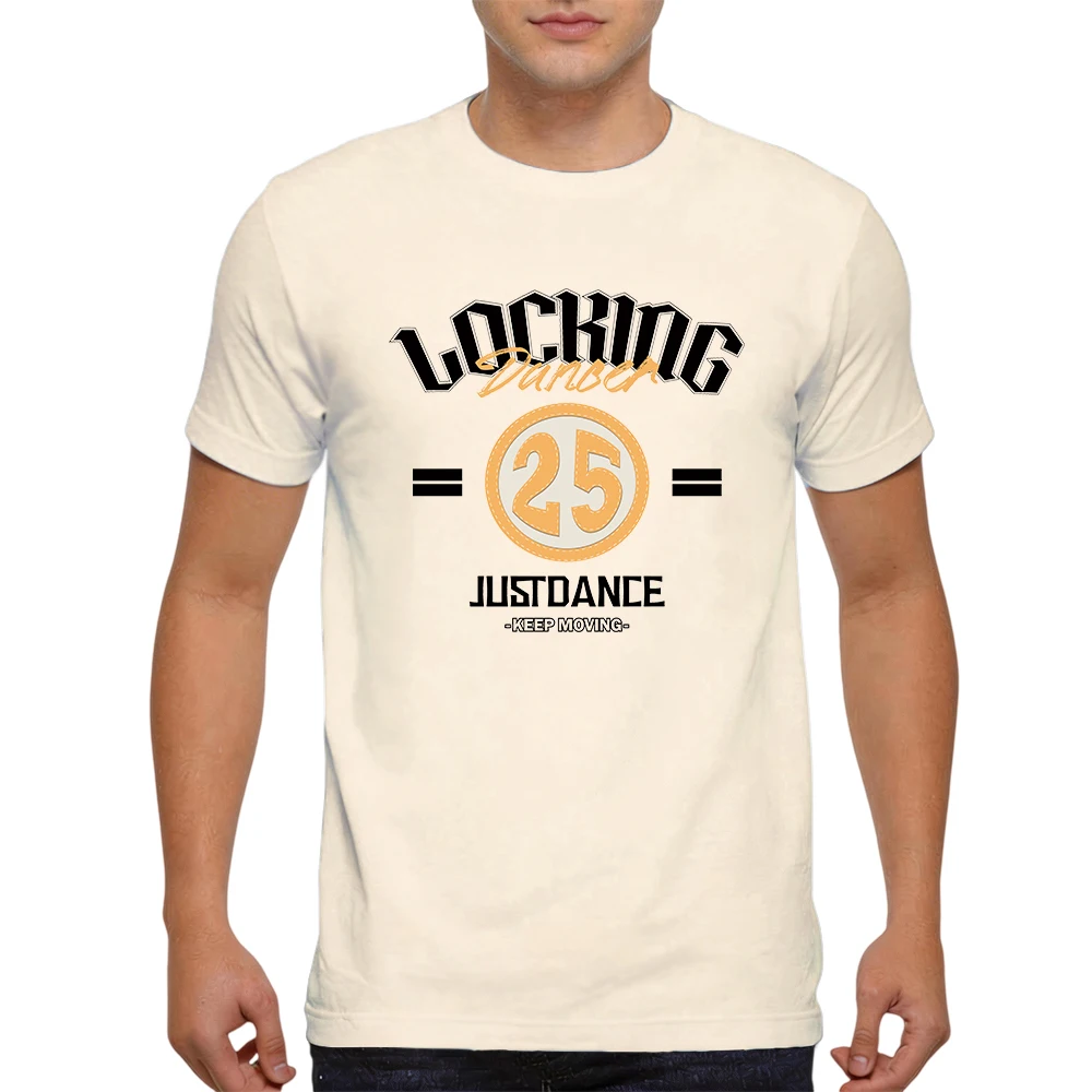 Mens 100% Cotton T Shirt Locking Dancer Just Dance 25 Vintage Hip Hop Graphic Print Breathable Short Sleeve Daily Wear