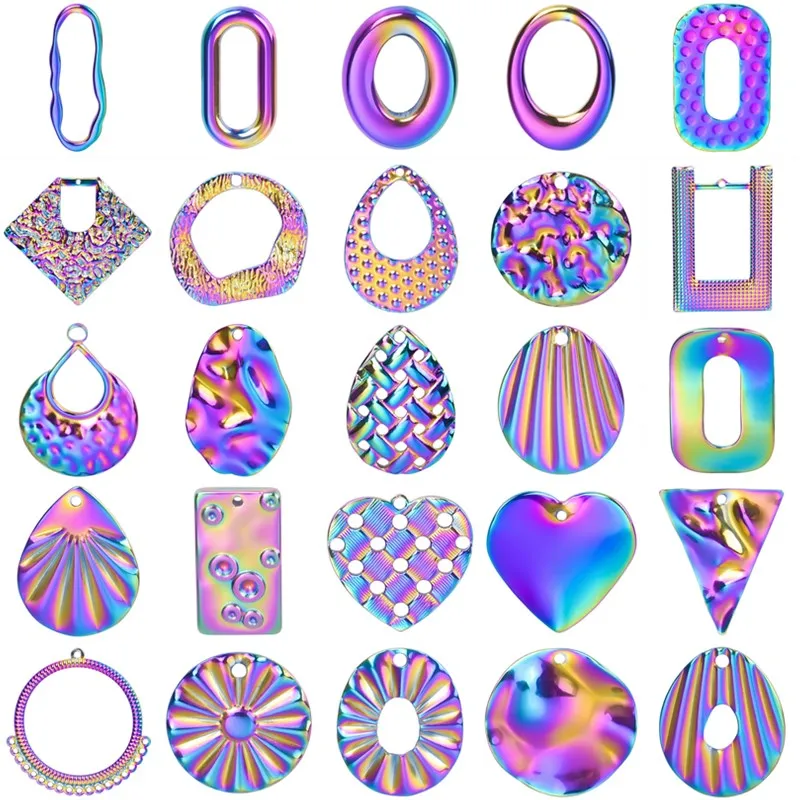 Нестандартные радужные материалы для изготовления сережек-гвоздиков в разных стилях, подвески из нержавеющей стали для изготовления ювелирных изделий, соединители для подвесок