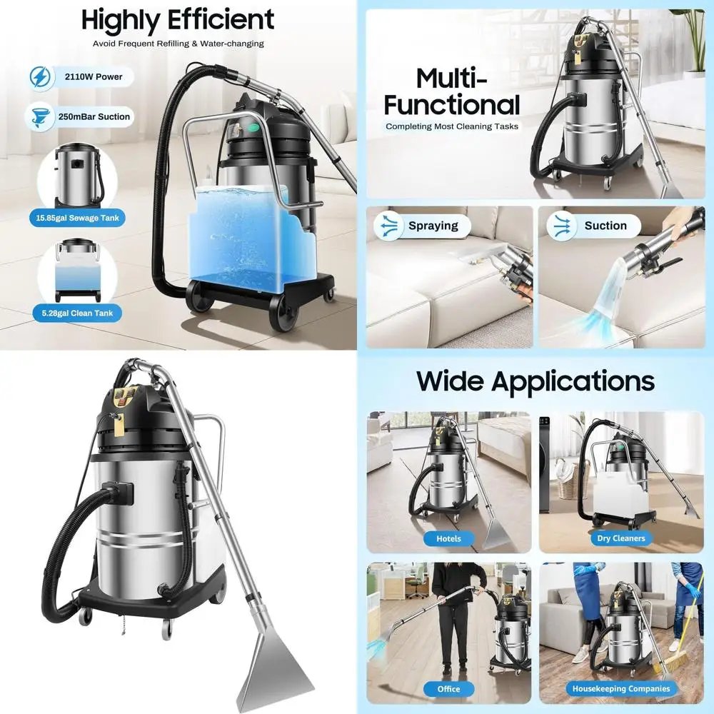 

60L/15.85Gal Heavy-Duty Carpet Cleaner, 2110W Extractor Vacuum with Dual Motor and 250mbar Suction, 5.28Gal Tank, Stainless Stee