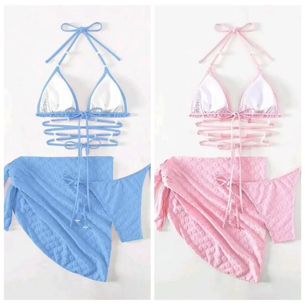 Set baju renang Bikini motif bunga, 3 buah baju renang Bikini segitiga simpul bunga dengan bantalan