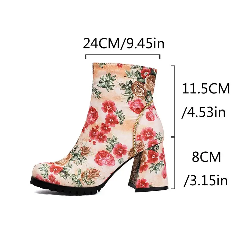 SIMLOVEYO 2025 แฟชั่นรองเท้าข้อเท้าหญิงรอบ Toe รองเท้าส้นสูง 8 ซม.ซิปดอกไม้ผสมสี PLUS ขนาด 45 46 47 48 เดท Bota