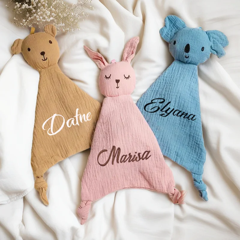 

Personalized Animal Comforter Custom Embroidered Name Baby Burp Cloths Baby Shower Gifts Easter Gift