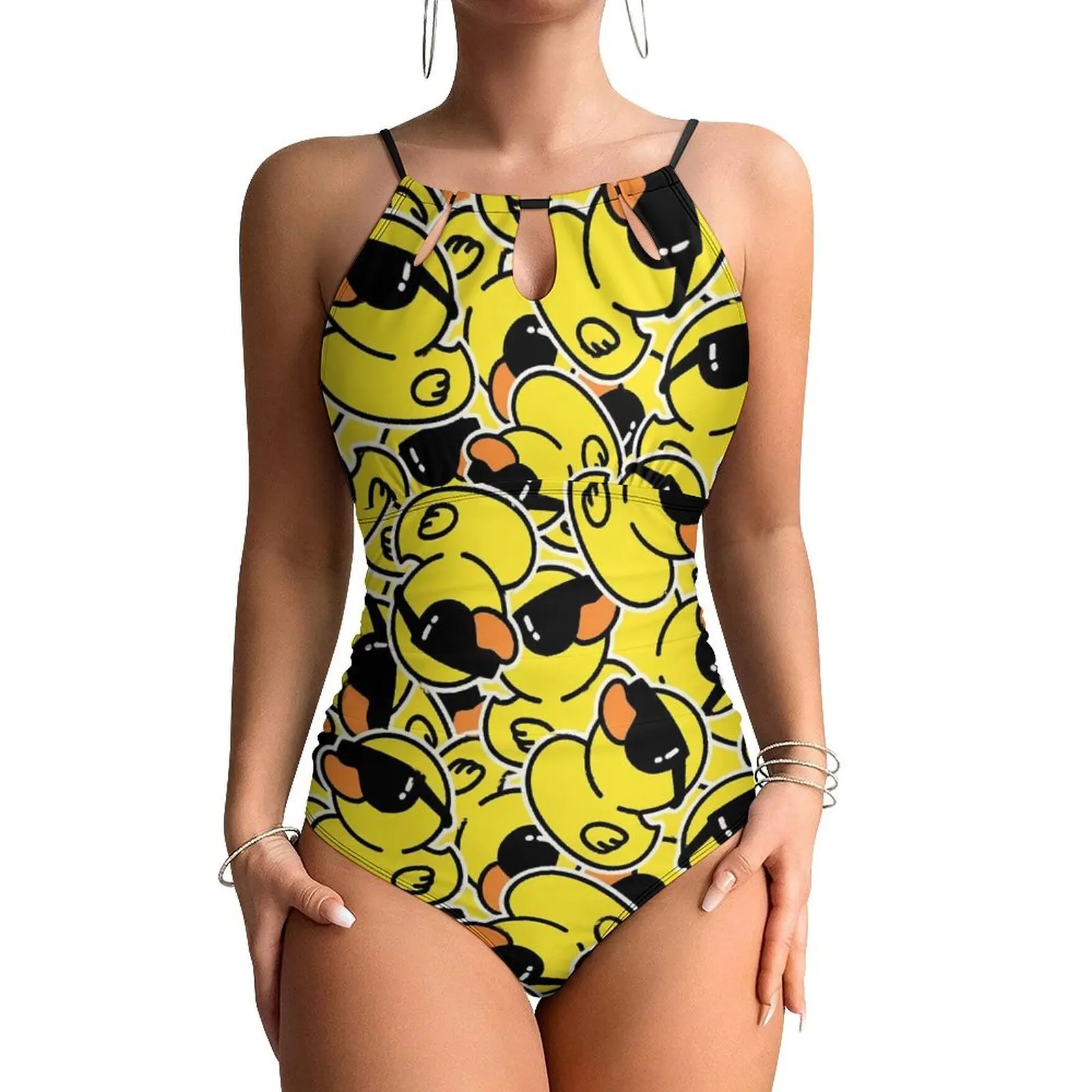 Cool Ducks Print Swimsuit Cute Ducklings One-Piece Swimwear Push Up Trend Monokini Sexy Holiday Pool Design Bodysuit