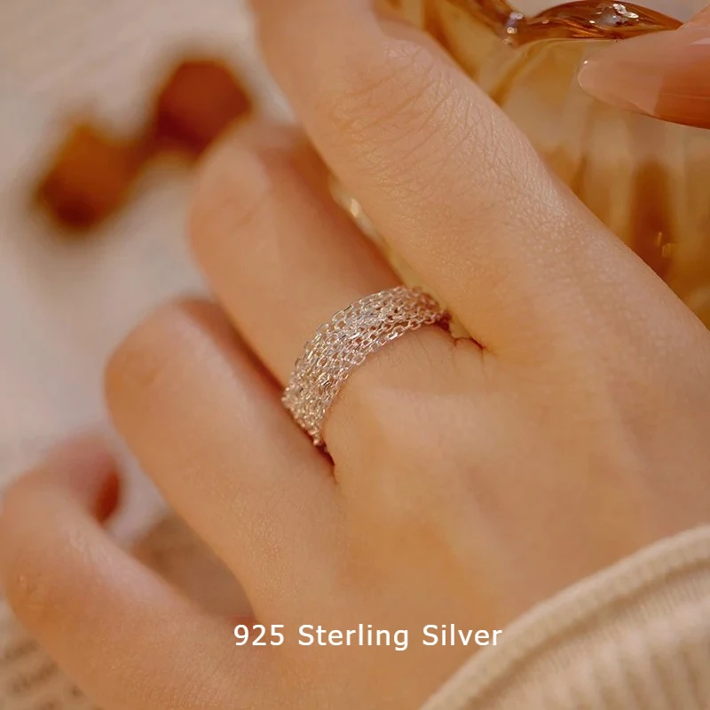 

Dawn's Real 925 Sterling Silver Ring Minimalist Beaded Tassel Elegant Chain Orignal Multi-layer Adjustable Women Fashion Jewerly